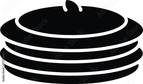 Stack of four pancakes served one on top of the other black silhouette illustration on white background