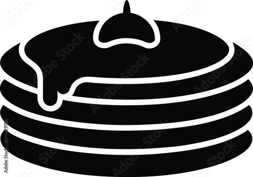 Stack of four pancakes served one on top of the other black silhouette illustration on white background