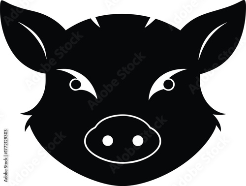 Pig Head Silhouette Vector Icon, Pig Face Silhouette Vector / Animal Farm Symbol