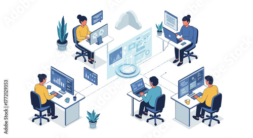 Team of Developers Working on Computer Systems.