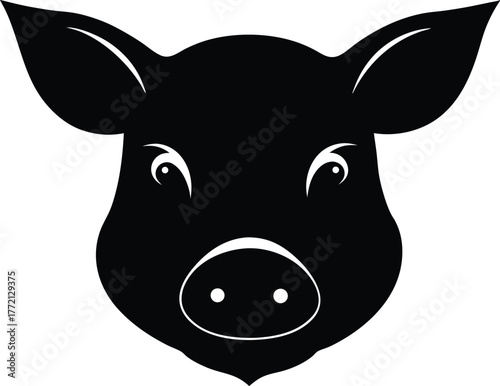 Pig Head Silhouette Vector Icon, Pig Face Silhouette Vector / Animal Farm Symbol