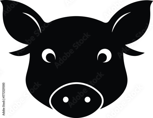 Pig Head Silhouette Vector Icon, Pig Face Silhouette Vector / Animal Farm Symbol