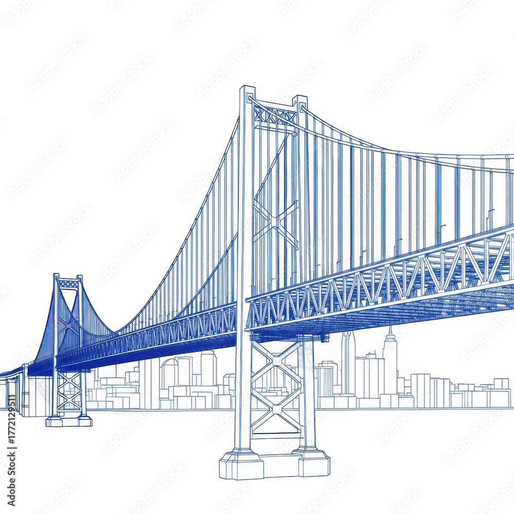 Fototapeta premium Captivating bay bridge landmark illuminated against a dark night sky isolated on white background