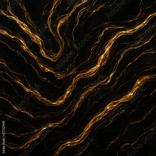 Abstract Black and Gold Flowing Waves – Luxurious Molten Metal Digital Art