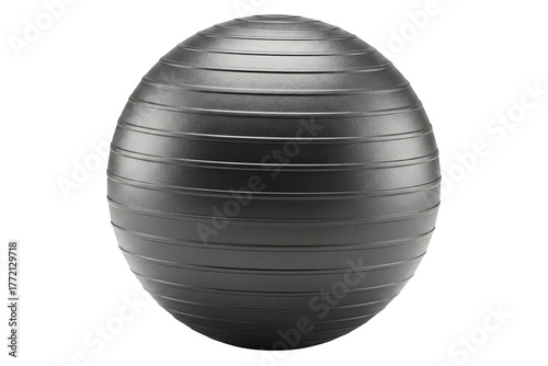 Large black inflatable rubber fitness ball isolated on a transparent background