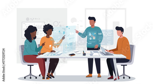 Diverse Team Collaborating on Futuristic Technology Project.