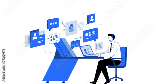 Customer Service Representative Working with Online Communication.