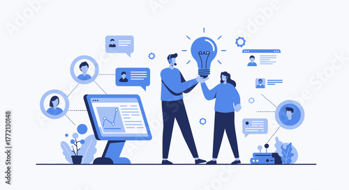 Teamwork Concept: People Holding Lightbulb Idea Sharing.