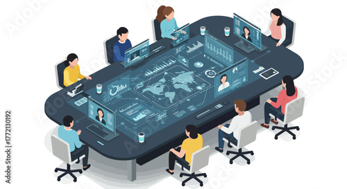 Modern Business Meeting with Digital Technology and People.
