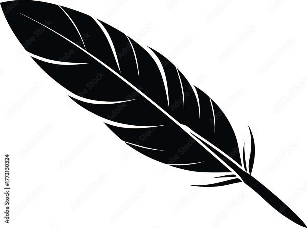 Fototapeta premium Vintage Quill Pen Silhouette Vector - Old Fashioned Feather and Inkwell