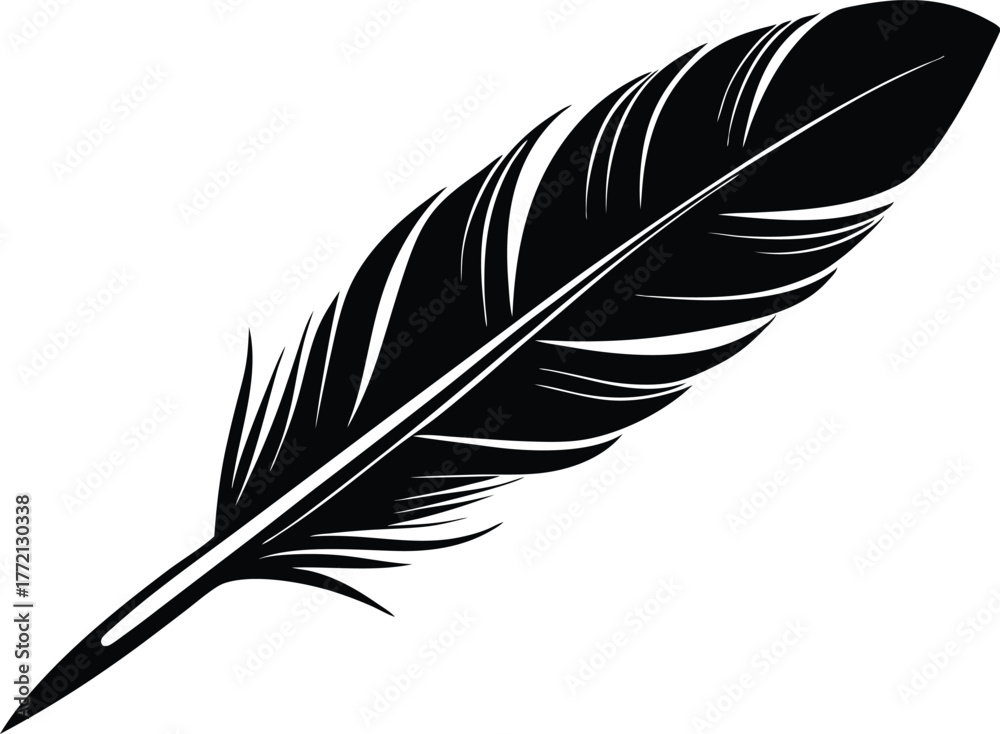 Obraz premium Vintage Quill Pen Silhouette Vector - Old Fashioned Feather and Inkwell
