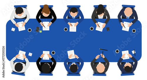 Overhead View of Business Meeting Around Table.