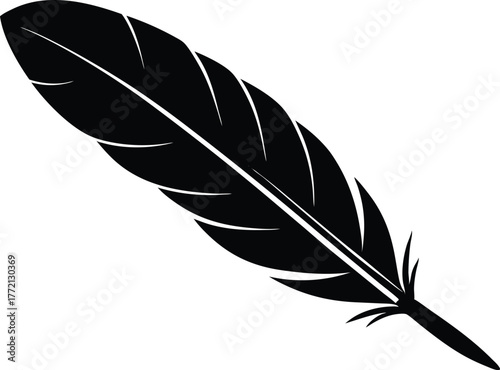 Vintage Quill Pen Silhouette Vector - Old Fashioned Feather and Inkwell