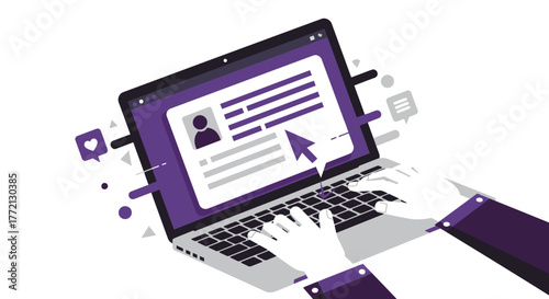 Person Using Laptop with Profile Page Displayed.