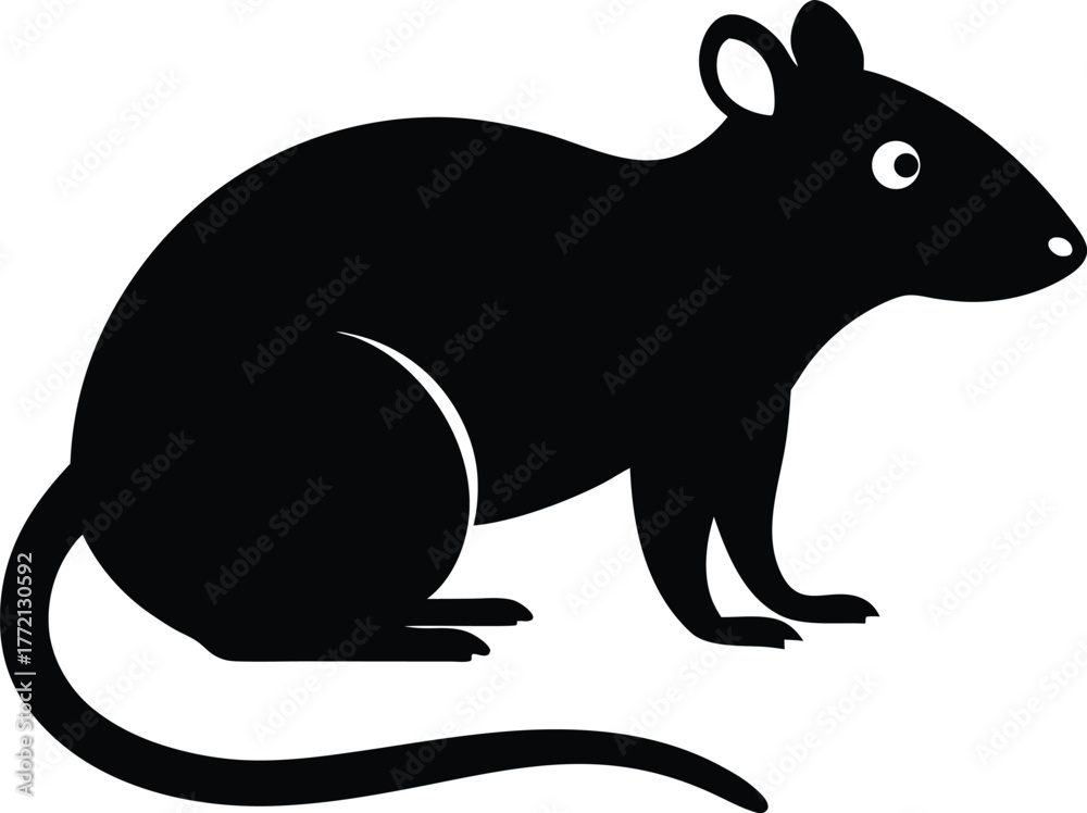 Obraz premium Rat silhouette isolated on white background. Black mouse silhouette isolated vector illustration