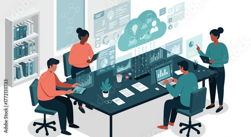 Team Analyzing Data on a Modern Table.