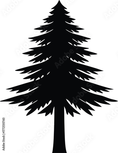 Redwood Tree Silhouette Vector, Coastal Redwood Tree Silhouette Vector - Giant Sequoia Icon Design.