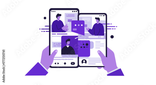 Illustration of Two Smartphones with Social Media Interface.