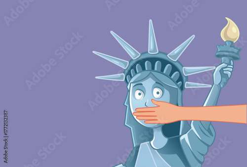 Statue of Liberty Being Censored In Free Speech Vector Illustration. Person reducing others to silence violates the right to free expression
