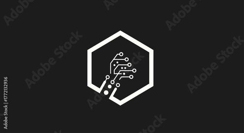 Hexagonal Circuitry Logo Design Representing Technological Advancement and Innovation.