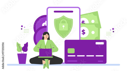 Digital Payment and Mobile Wallet Flat Vector Illustration