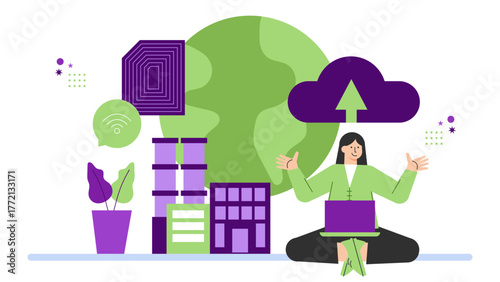Internet of Things in Business Environment Flat Vector Illustration