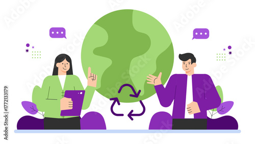 Green Office Environment and Recycling Concept Flat Vector Illustration