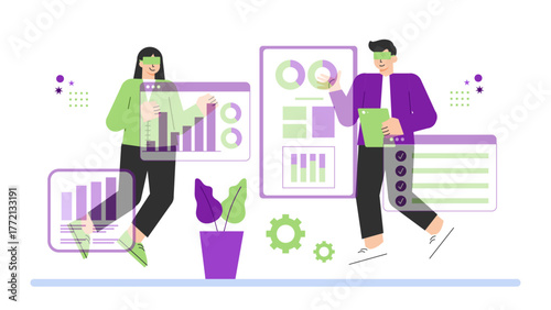 Business People Using Virtual Reality in Meeting Flat Vector Illustration