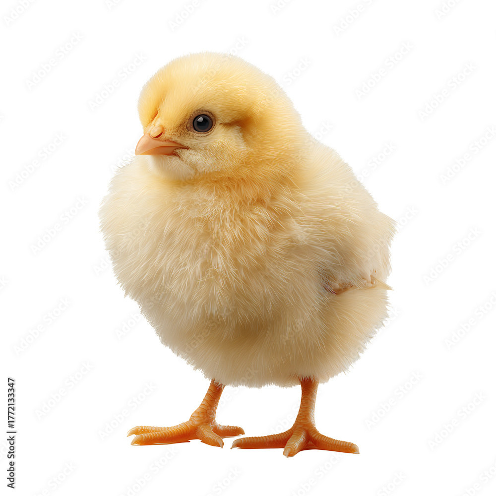 Obraz premium Adorable Fluffy Yellow Chick Standing Isolated on White Background