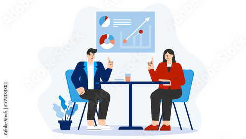 Business People Discussing Advertising Campaign Flat Vector Illustration
