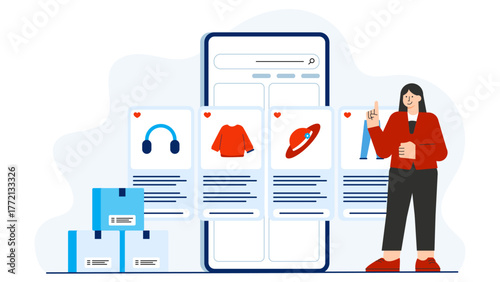 Online Store Management and Product Delivery Flat Vector Illustration