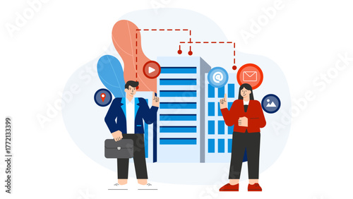 Internet of Things in Business Environment Flat Vector Illustration