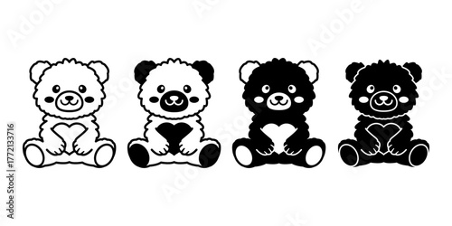 Teddy Bear Gift Black Icon Bundle for Valentine and Romantic Present