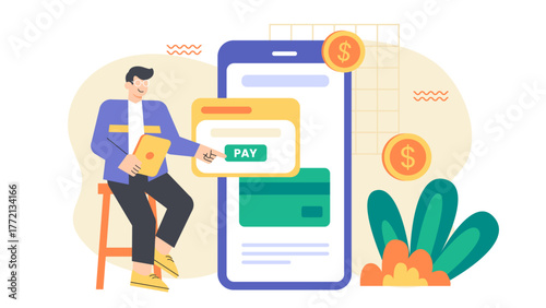 Digital Payment and Mobile Wallet Flat Vector Illustration