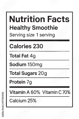 nutrition, facts, label, healthy, smoothie, serving, size, calories, total, fat, sodium, sugars, protein, vitamin, calcium, food, diet, health, information, percentage, daily, value, ingredients, guid