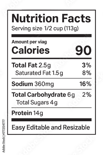 Close up of nutrition facts information label vector illustration on transparent background