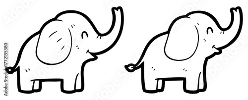 Two cute cartoon elephants standing side by side with their trunks up