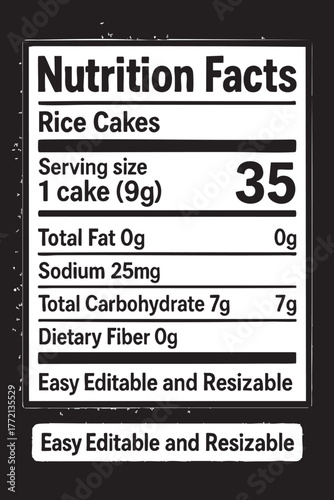 Nutrition facts label for rice cakes product vector illustration on transparent background