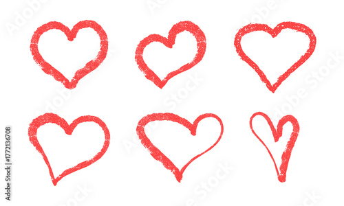 Collection of Romantic hand drawn sketchy hearts made with brush, chalk, and ink tools