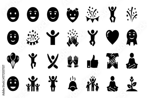 Joyful icons celebrating success achievement happiness unity and well-being