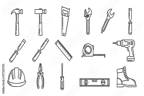 Essential construction tools collection for DIY projects and professional building work