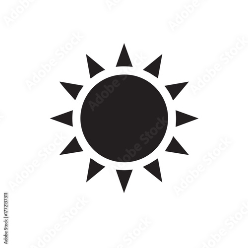 Simple black and white sun icon with radiating triangular rays