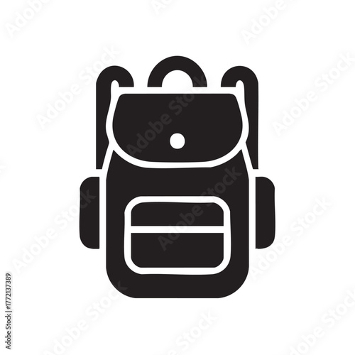 Simple black silhouette of a school backpack with straps and front pocket