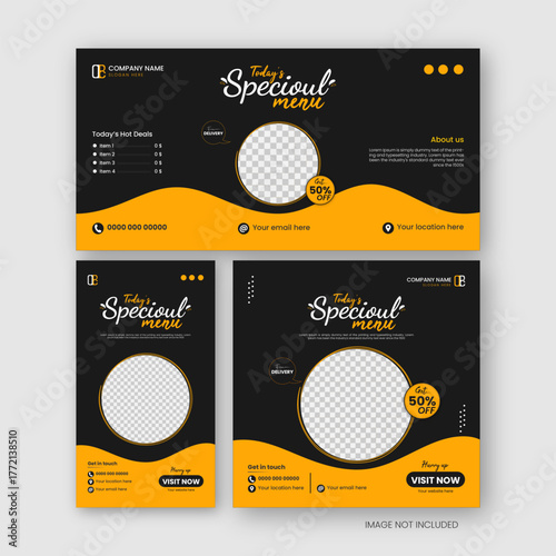 Food menu banner social media post. Fast Food Sale Web Banner Ad Template Set. special menu concept banner template design. Discount abstract promotion layout poster.