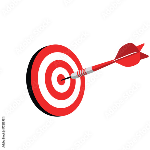 Red dart hitting the bullseye on a target