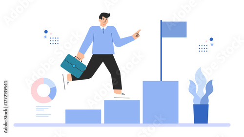 Business Growth Plan and Success Roadmap Flat Vector Illustration