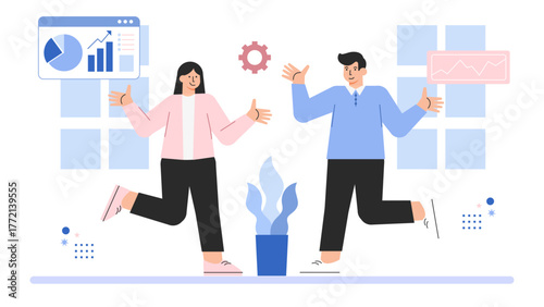 Flat Design Employee Engagement and Motivation Flat Vector Illustration