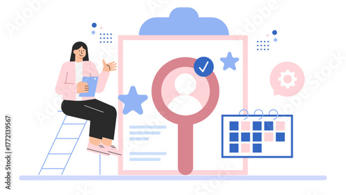 Flat Design Recruitment and Hiring Process Flat Vector Illustration