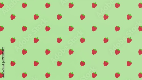 Seamless looping 2D animation background featuring fresh red strawberries. Perfect for food, summer, fruit, or kids’ cartoon animation projects.