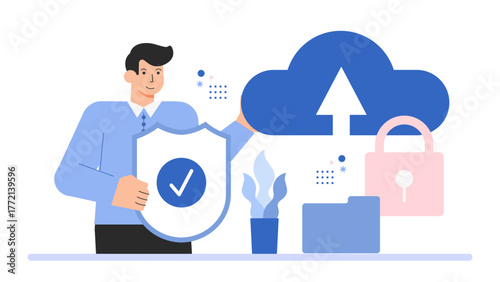 Cloud Security and Data Privacy for Companies Flat Vector Illustration